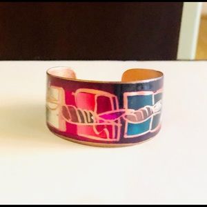 Vintage Colorful Painted Copper Cuff Bracelet